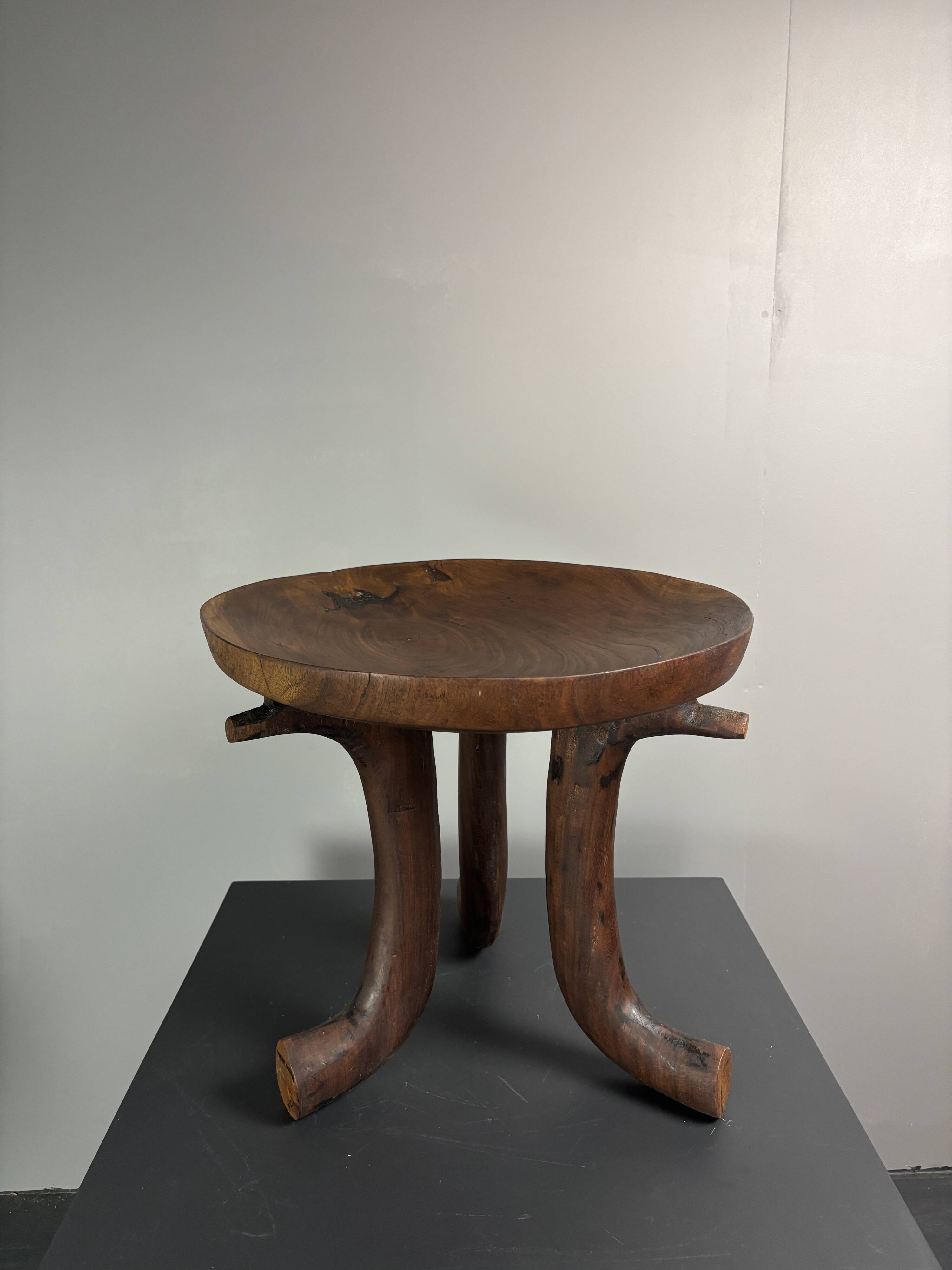 Handmade midcentury African tribal Jimma or Oromo tripod stool side table