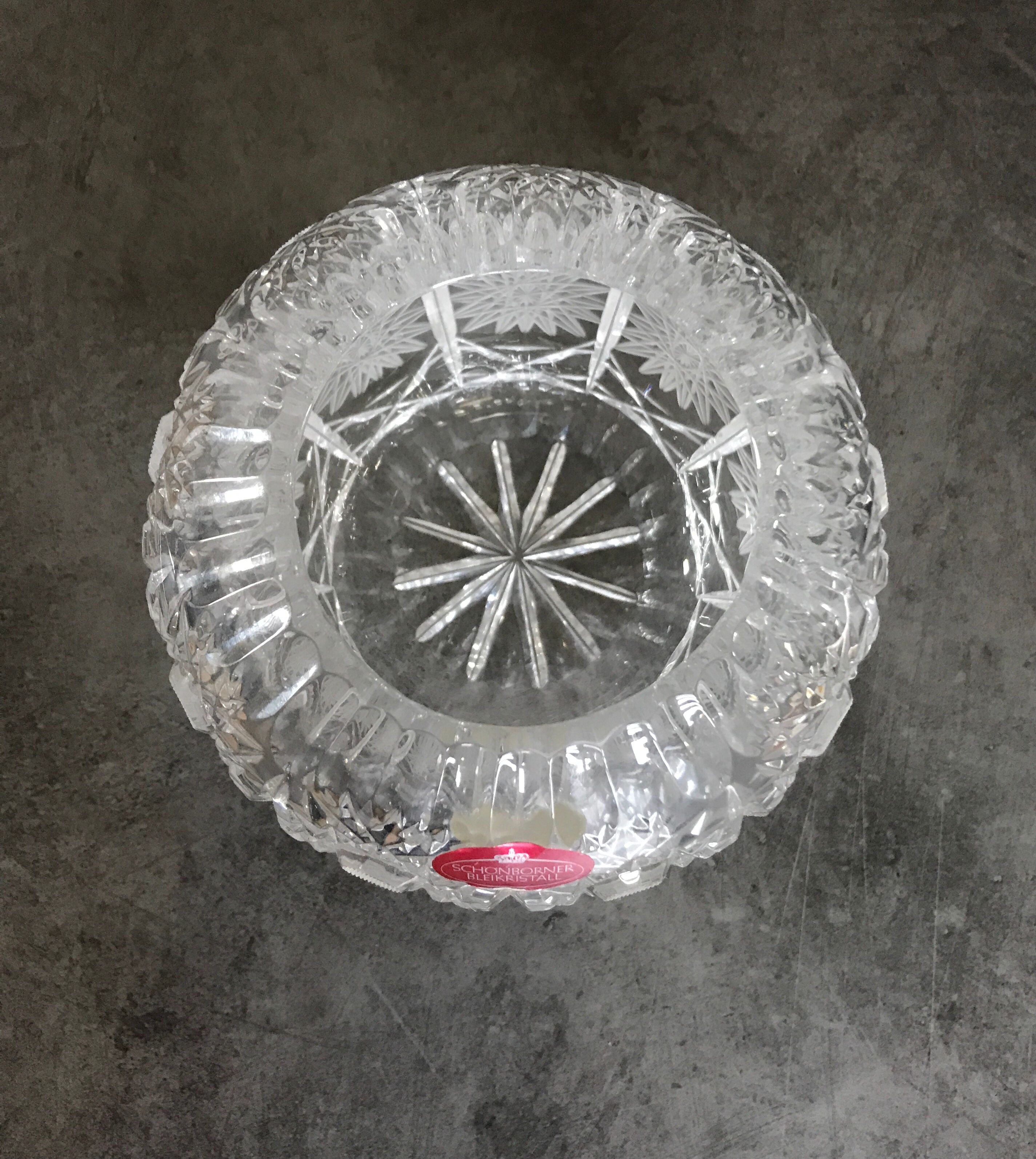 Vase crystal ball schonborner bleikristall germany floral motifs