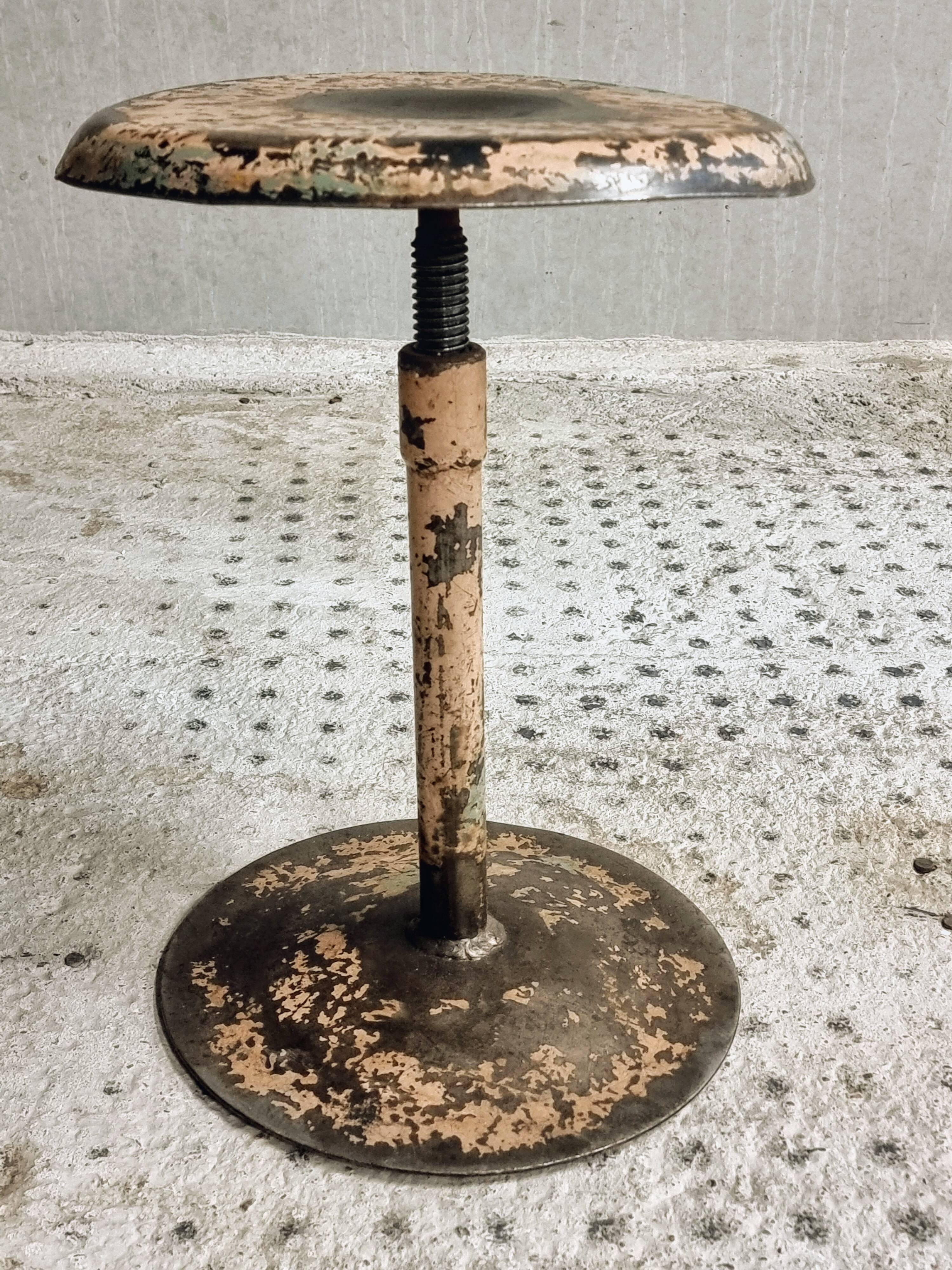 Old workshop stool iron swivel stool side table