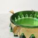Vintage Green and Gold Crystal Ashtray / Mid-century Modern Glass Round Ash