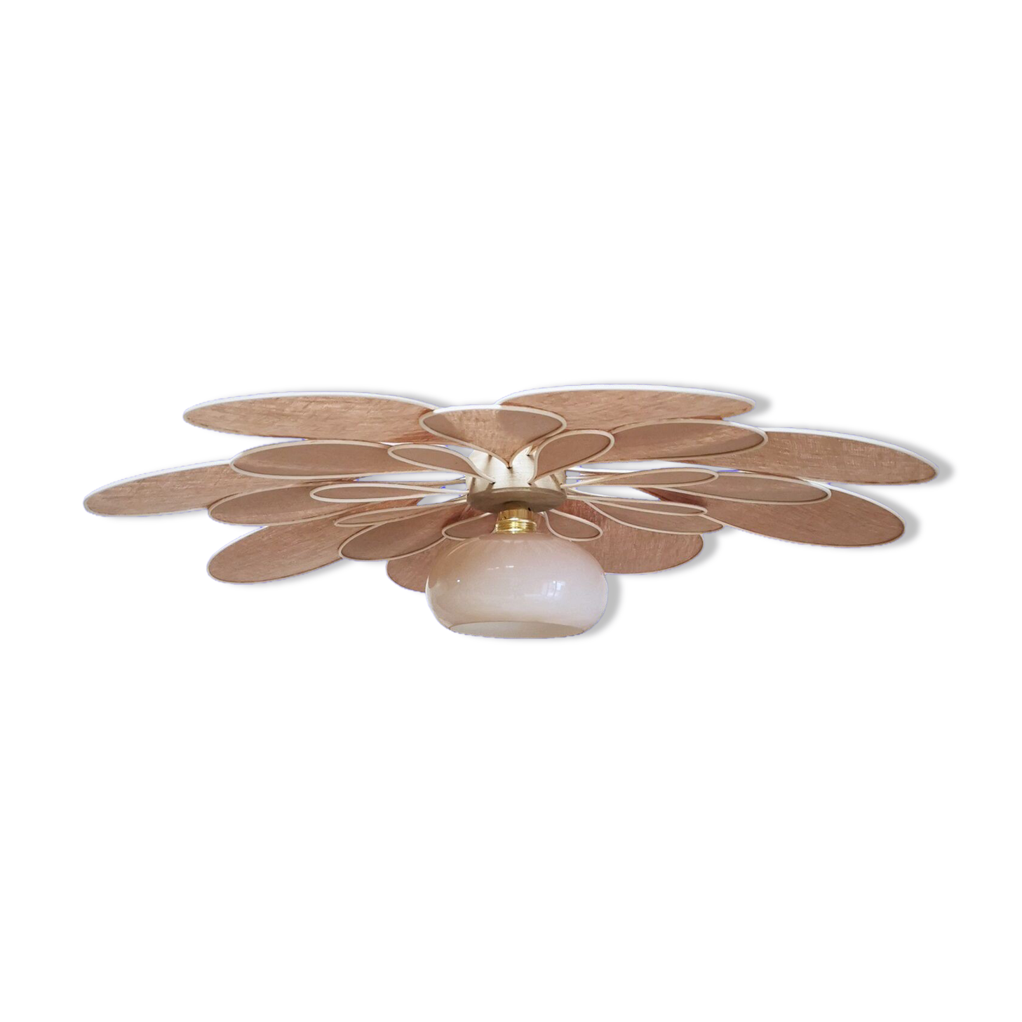 Old suspension vintage globe and petals in linen and rattan