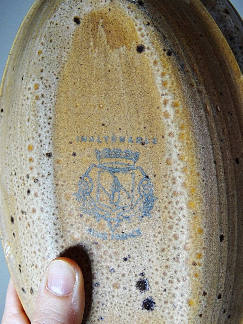 2 oval vintage stoneware/ceramic dishes from Salins, 1960s.