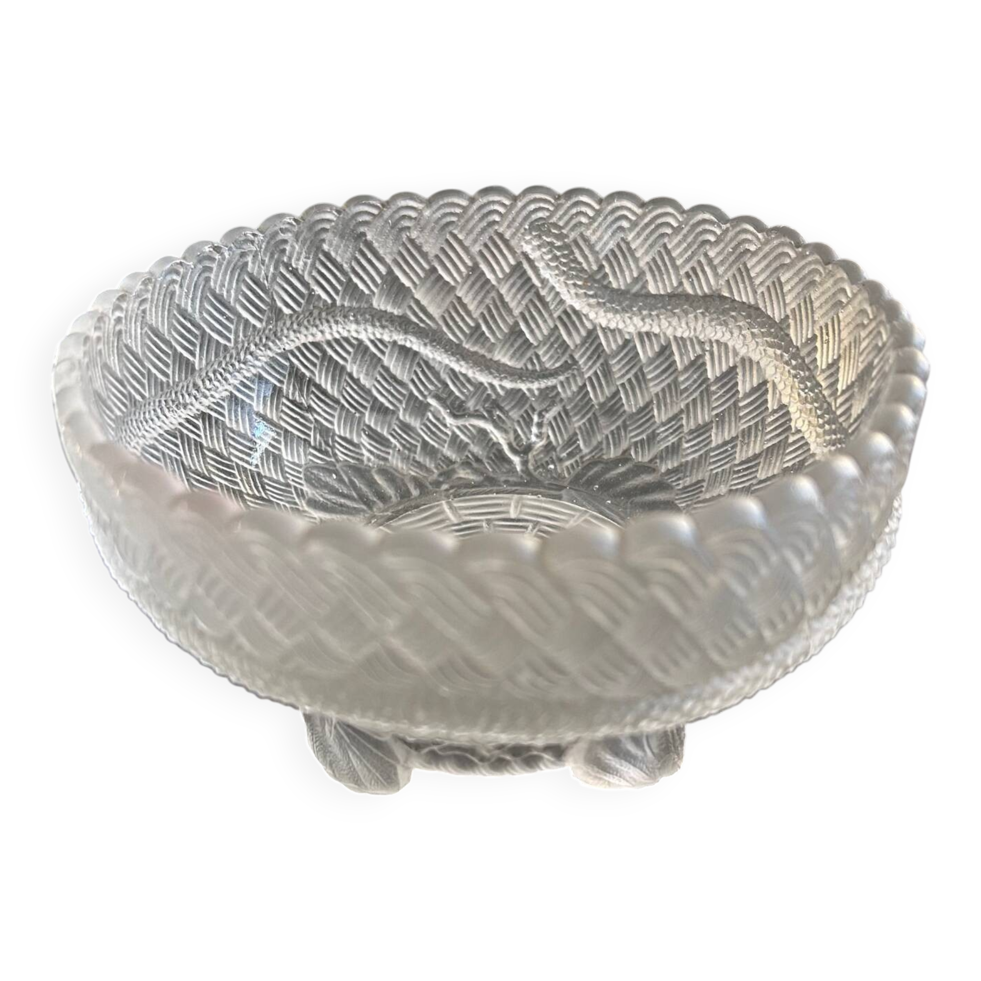 Frosted glass bowl with snake decoration