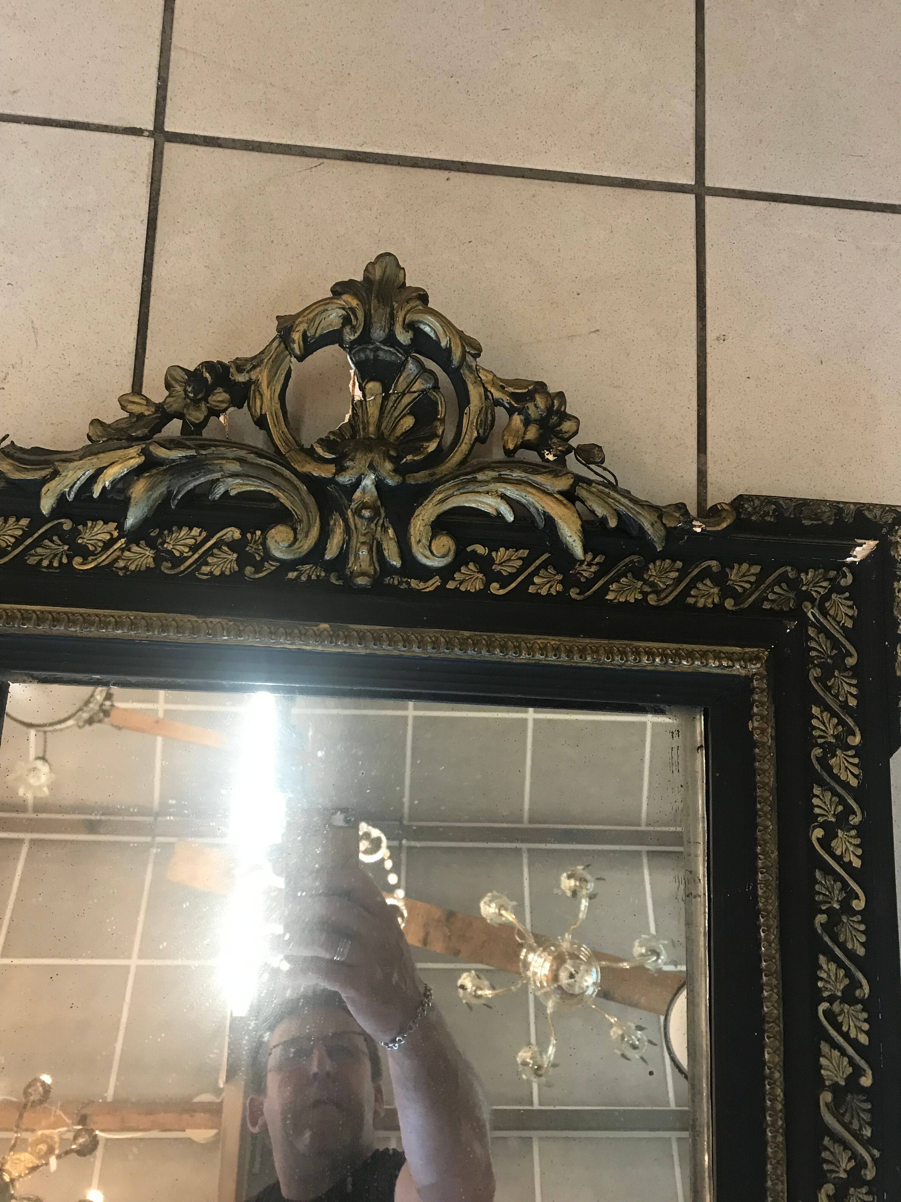 Louis XV blackened wooden mirror 50x90cm