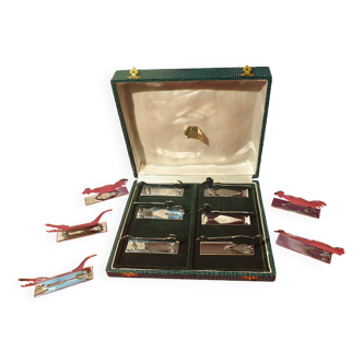 Set of 11 Art Deco knife holders signed Yorel in Piery case