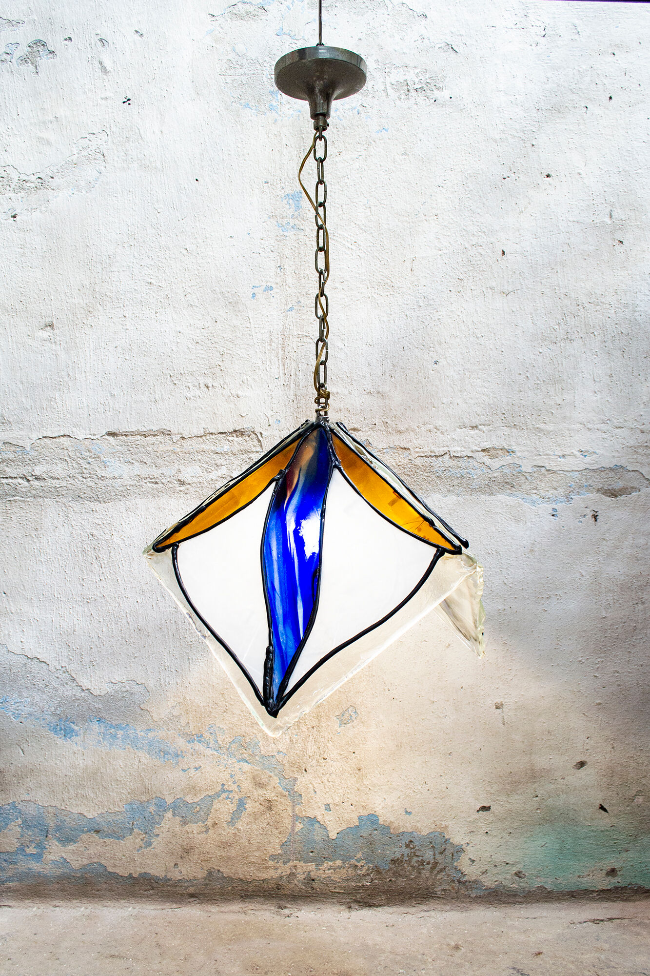 Lampadario vetro piombo colorato e silicone Italia Anni '70