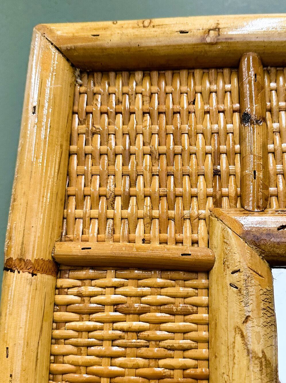 Vintage mid-century bamboo and rattan mirror by Dal Vera, Italy 1970s.