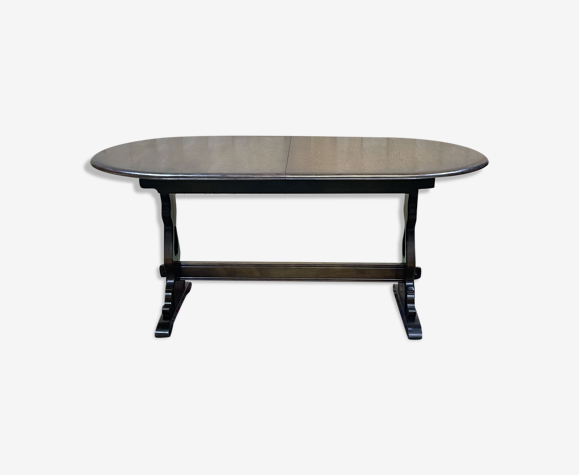 Table de salle à manger des années 1970 en chêne avec un allonge papillon