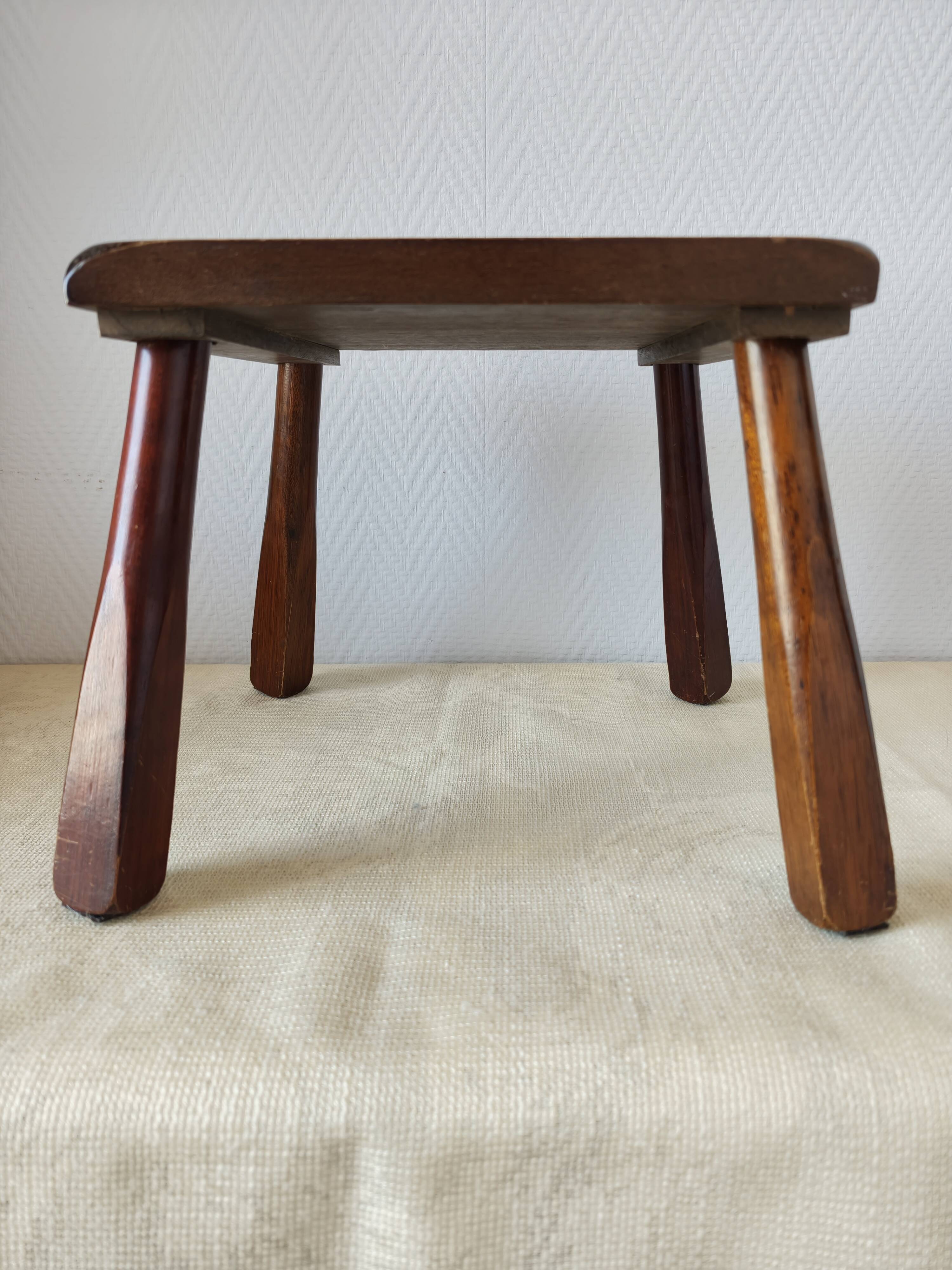 Wooden stool in Scandinavian style, handcrafted, circa 1960.
