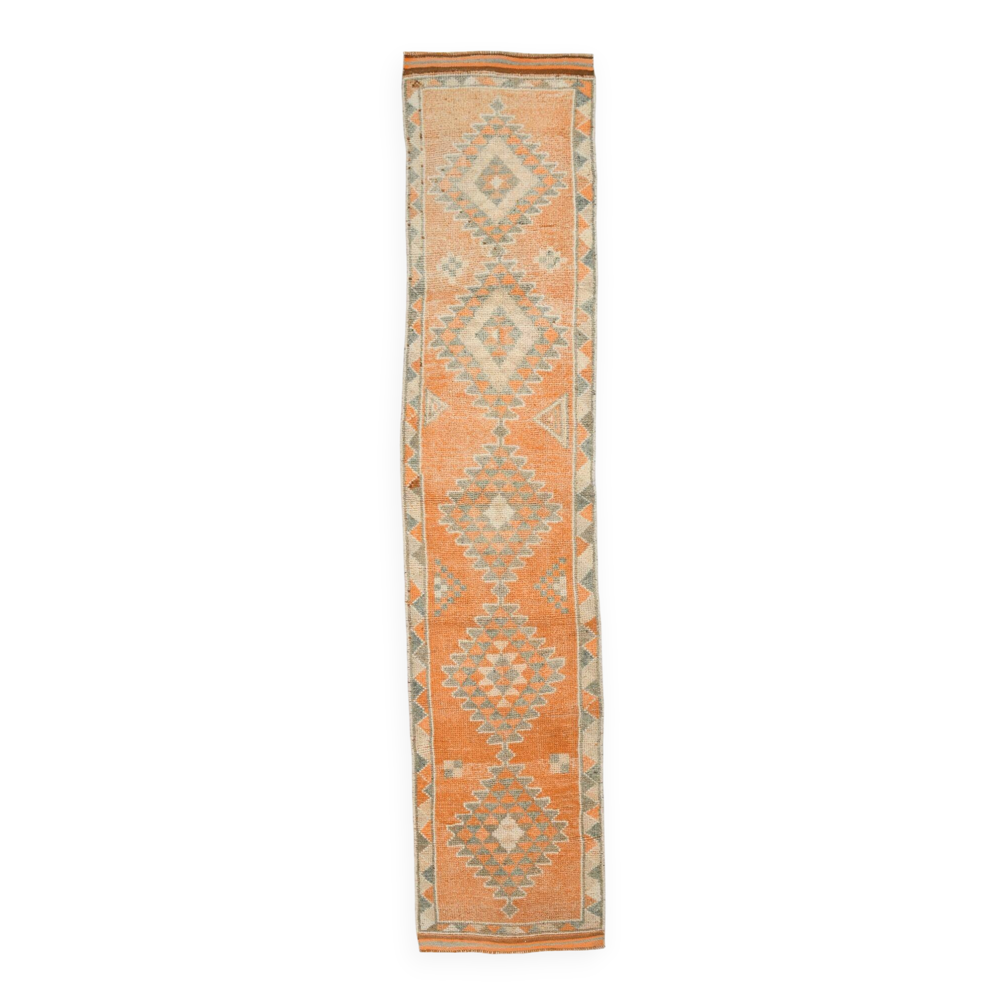 Tapis Kilim Vintage Orange et Beige, Motifs Géométriques Anatoliens