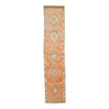 Tapis Kilim Vintage Orange et Beige, Motifs Géométriques Anatoliens