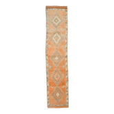 Tapis Kilim Vintage Orange et Beige, Motifs Géométriques Anatoliens