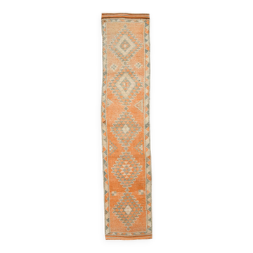 Tapis Kilim Vintage Orange et Beige, Motifs Géométriques Anatoliens