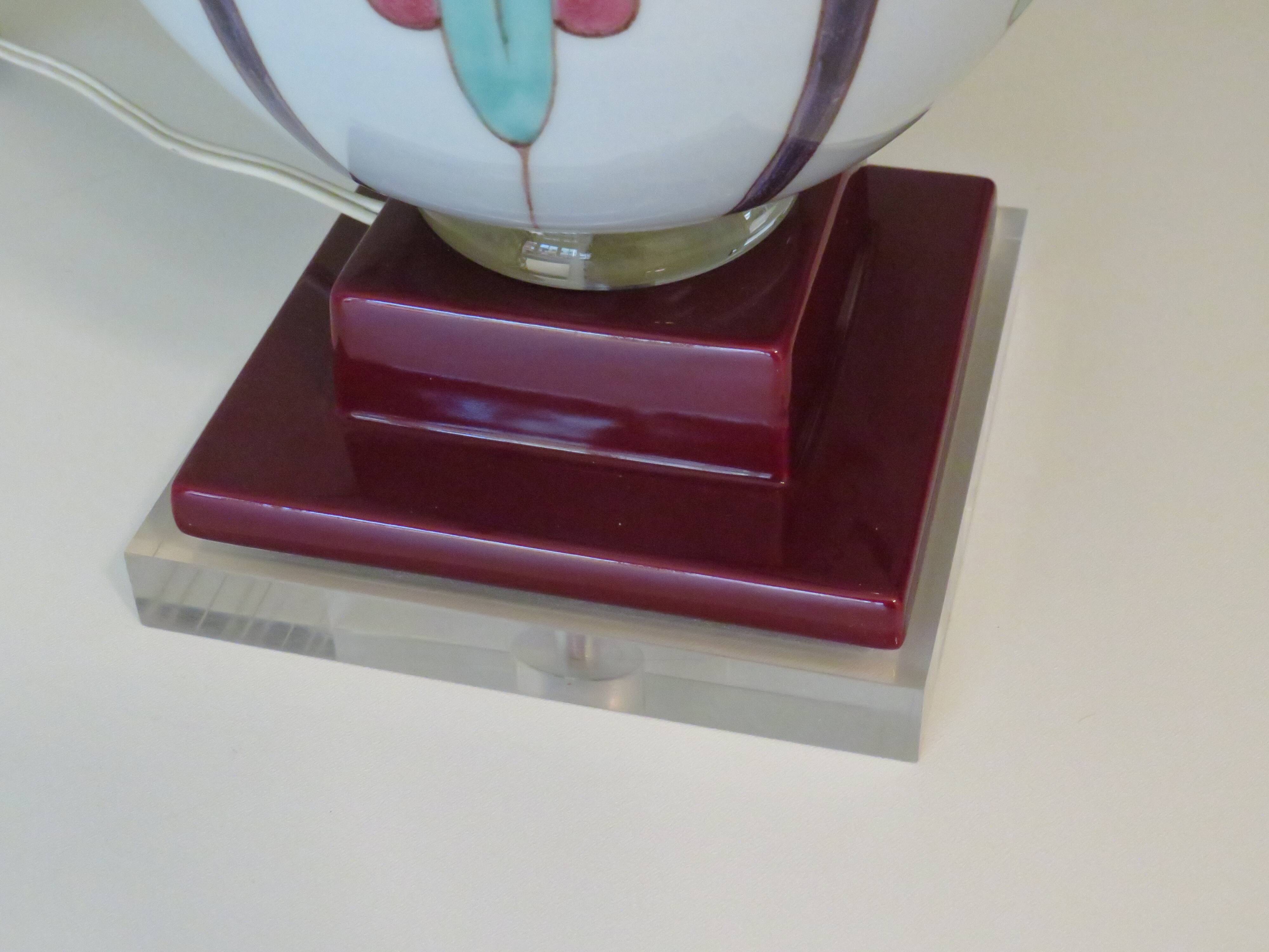 Ceramic lamp stand with floral pattern of Art Nouveau inspiration, 1960-1970