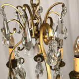 Gilded brass cage chandelier and glass tassels