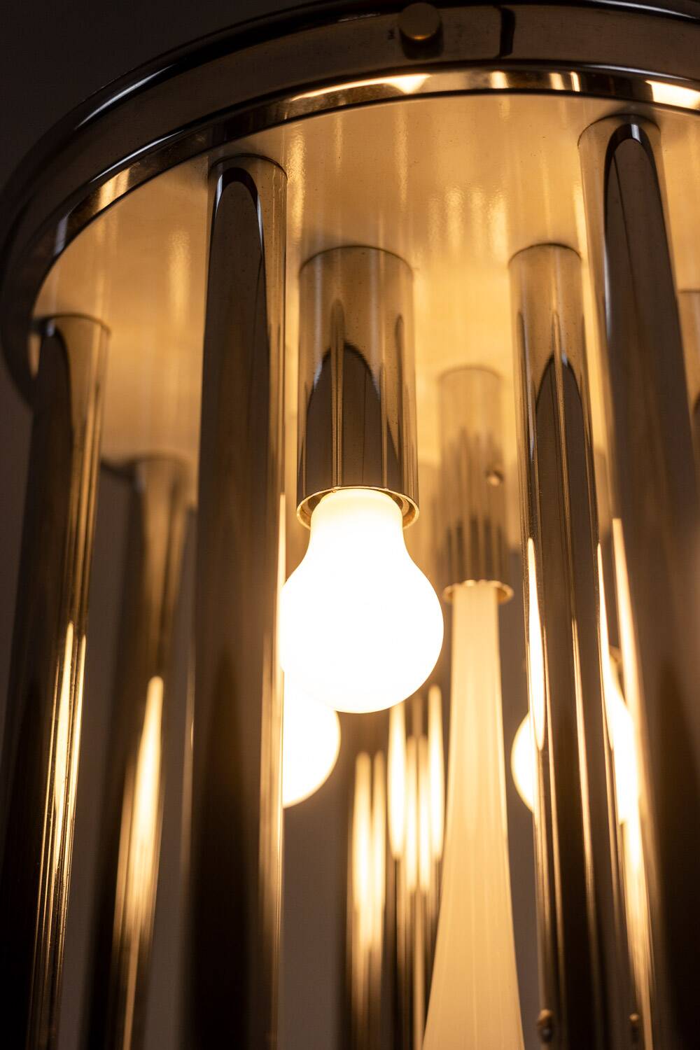 Murano glass and chrome metal chandelier. 1970s.