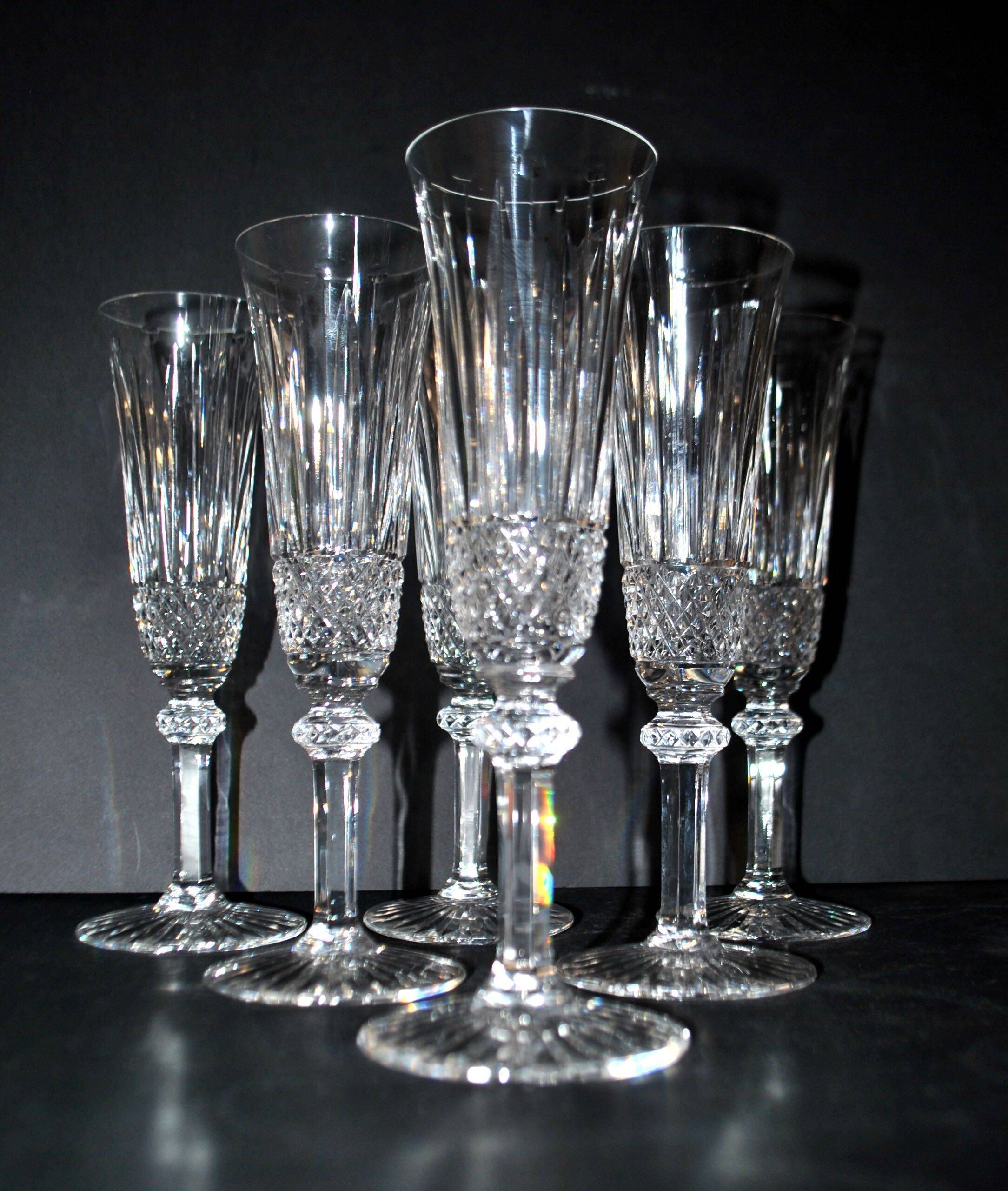 Saint-Louis set of 6 Tommy cut crystal champagne flutes signed H18.5