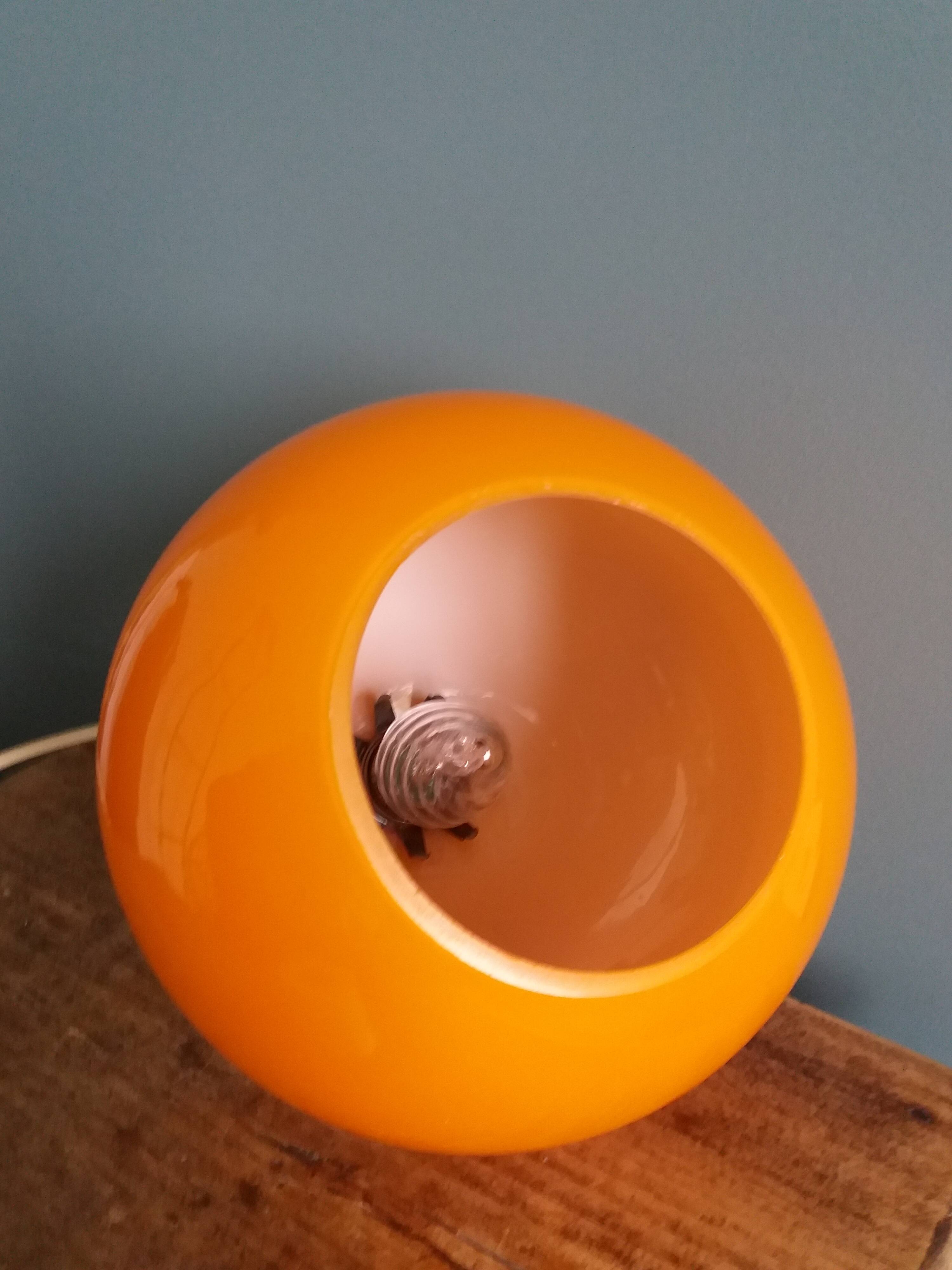 70s space age orange glass globe ball pendant light