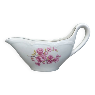 Saucière en porcelaine de la faïencerie de Gien modèle "fleurs de pêcher"