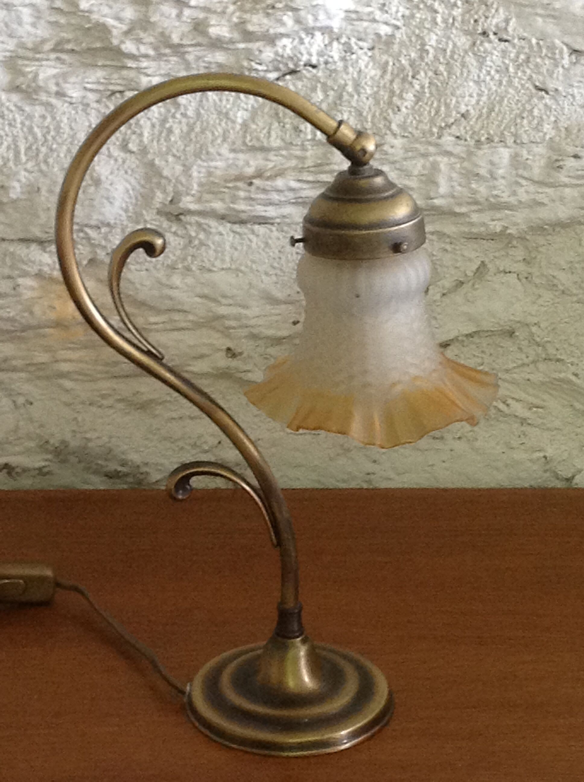 Old table lamp brass vintage tulip glass