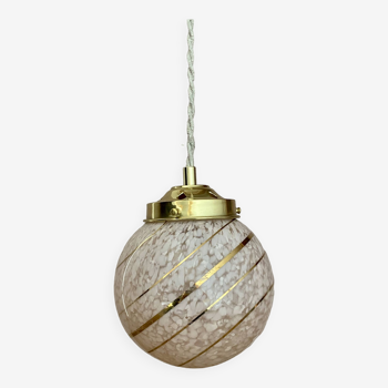 Vintage art deco globe pendant light in pink and gold Clichy glass