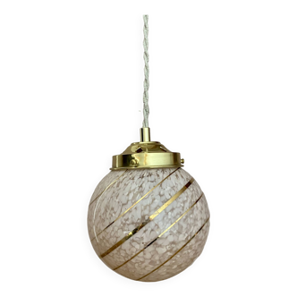 Vintage art deco globe pendant light in pink and gold Clichy glass