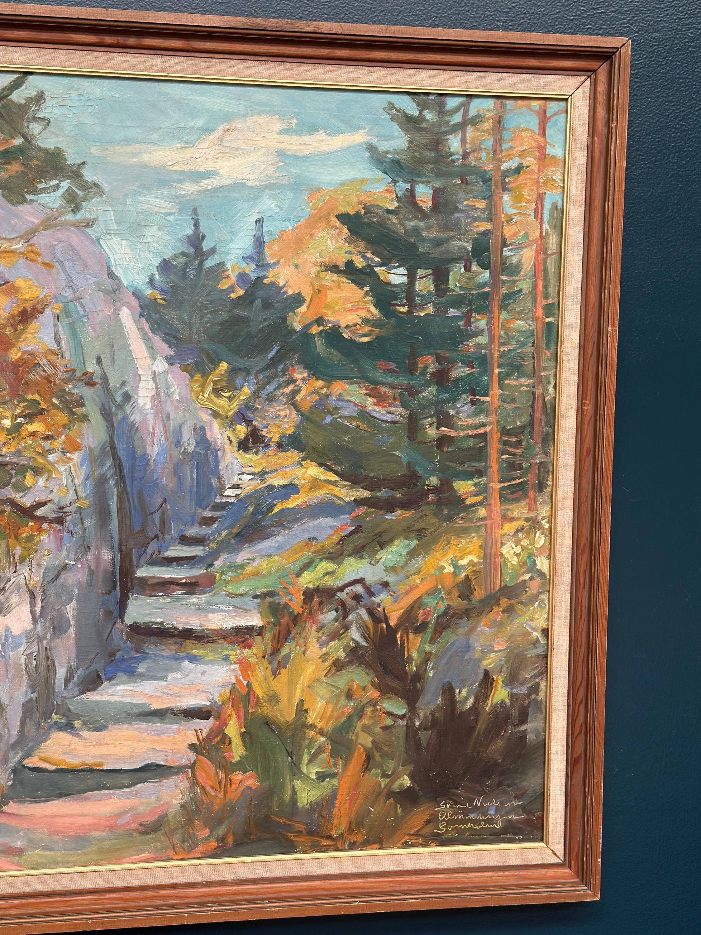 Huile sur toile suédoise du milieu du siècle – “Fjälltrappor” par Einar Johanssen