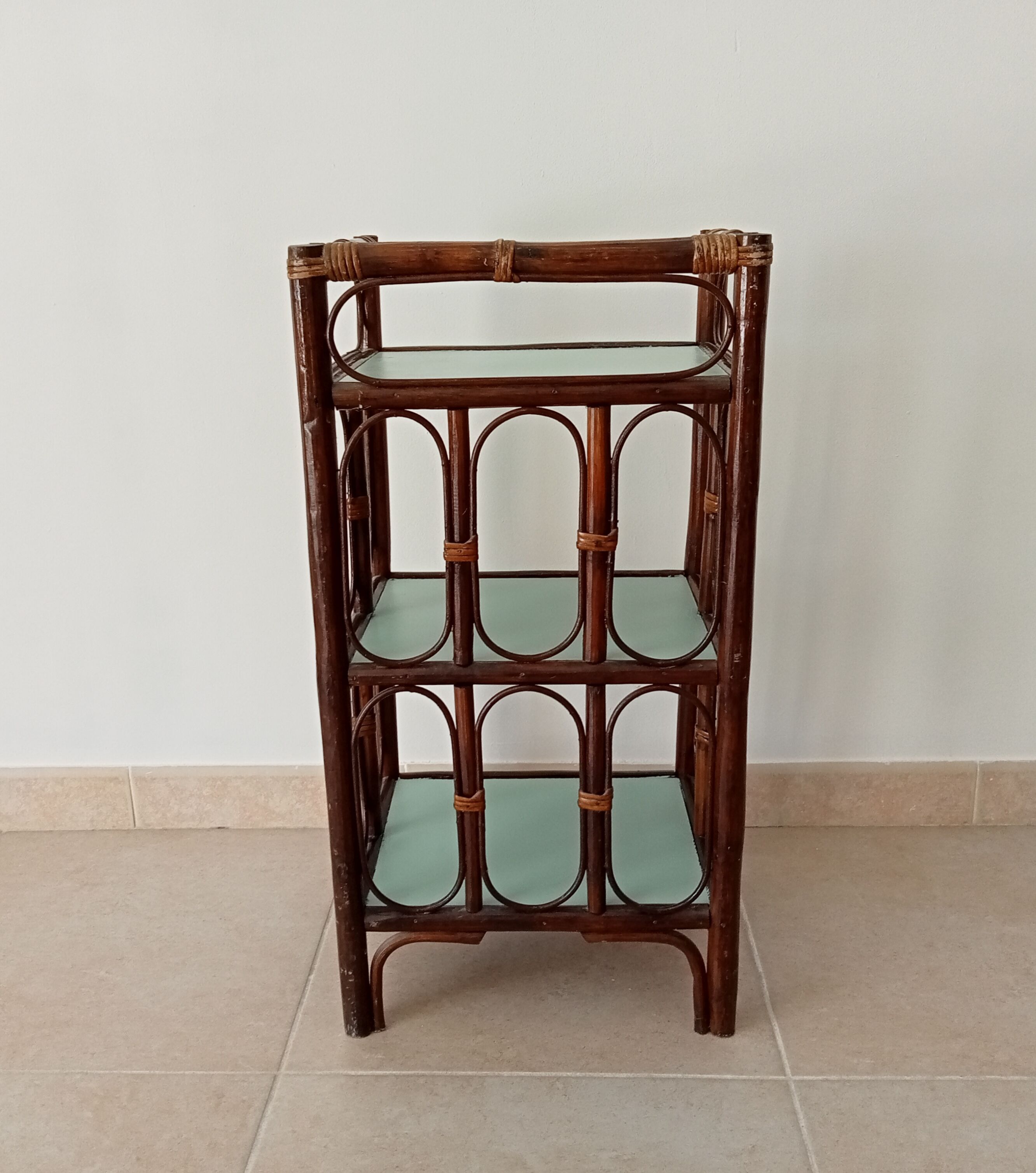 Vintage stand shelf in bamboo and rattan