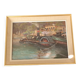 Oil on wood panel river scene Quai Rambaud Lyon Charles Lacour