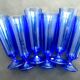 6 Art Deco champagne flutes blue glass cut from 10 flat ribs on peedouche