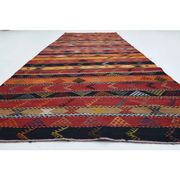 1970s Vintage Turkish Oushak Handmade Wool Cotton Red Runner Rug 124x382