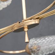 Vintage brass chandelier, moulded glass tulip lampday, circa 1950