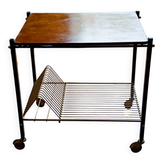 vintage 60s vinyl rolling table with wooden top