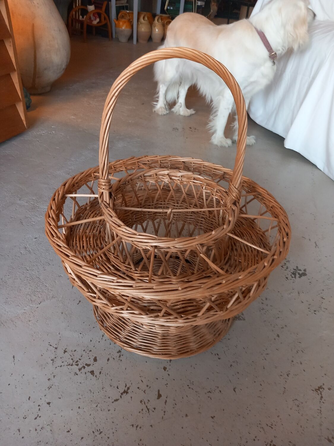 Wicker basket for glasses and bottles. Vintage