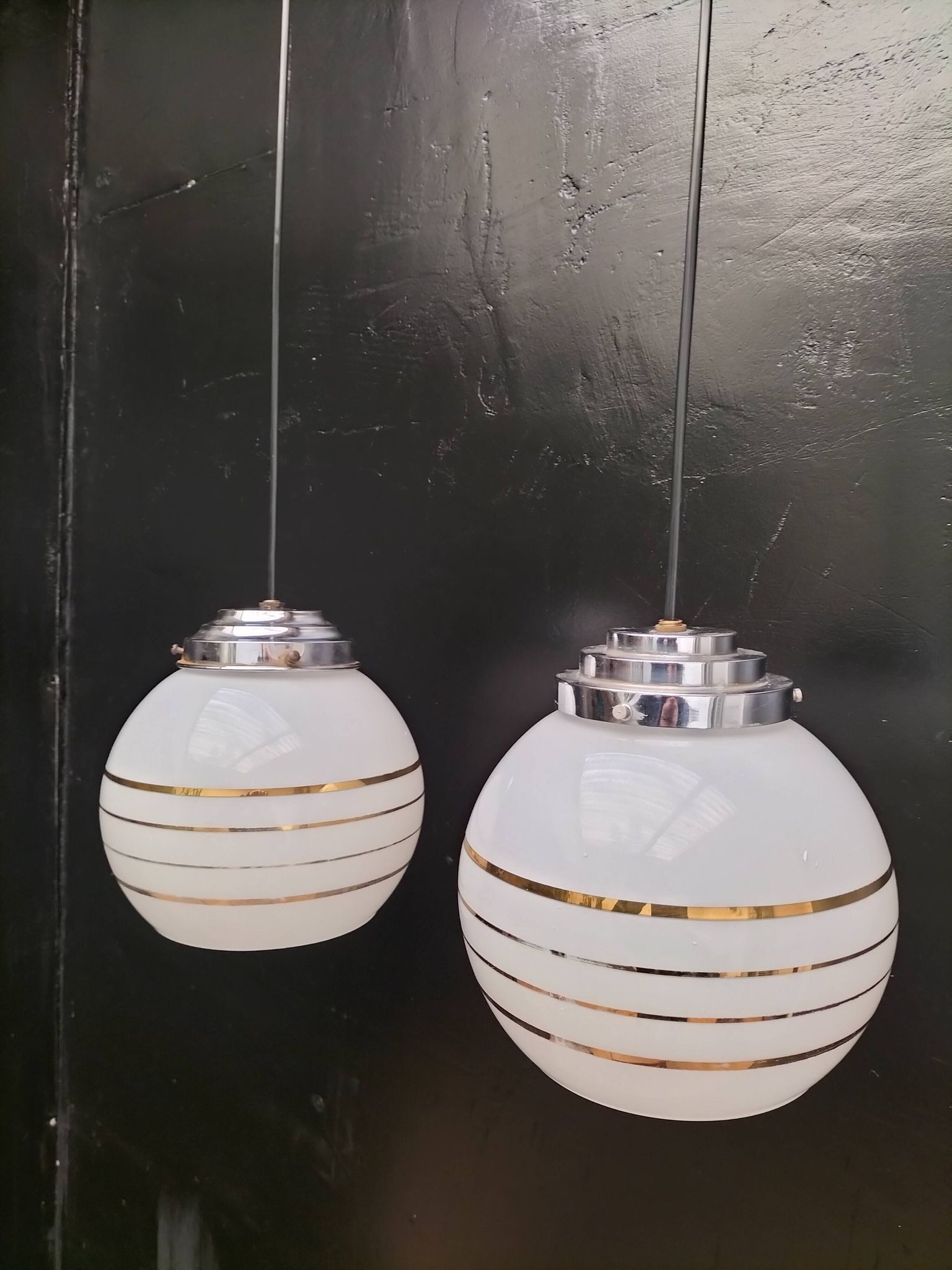 Pair of opaline pendant lights