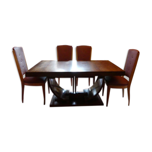 Table et chaises art déco années 30 en bois