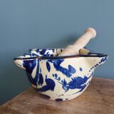 Glazed terracotta mortar and wooden pestle