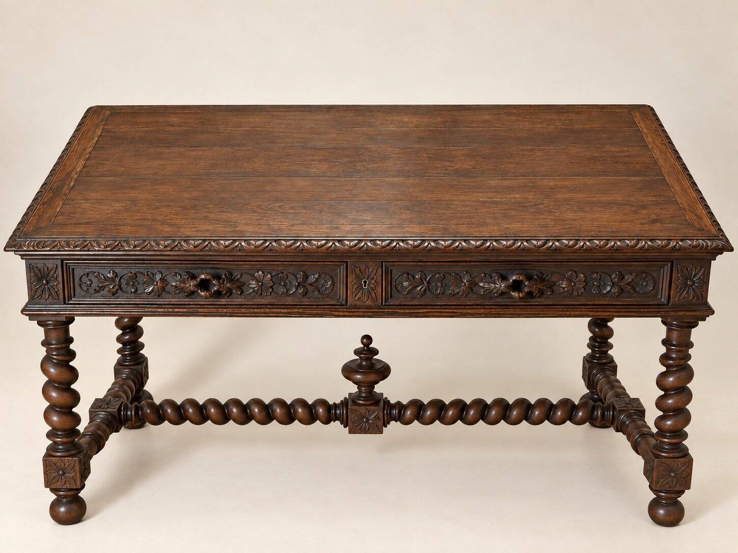 Flat desk – Louis XIII style – Carved solid oak – 19th century