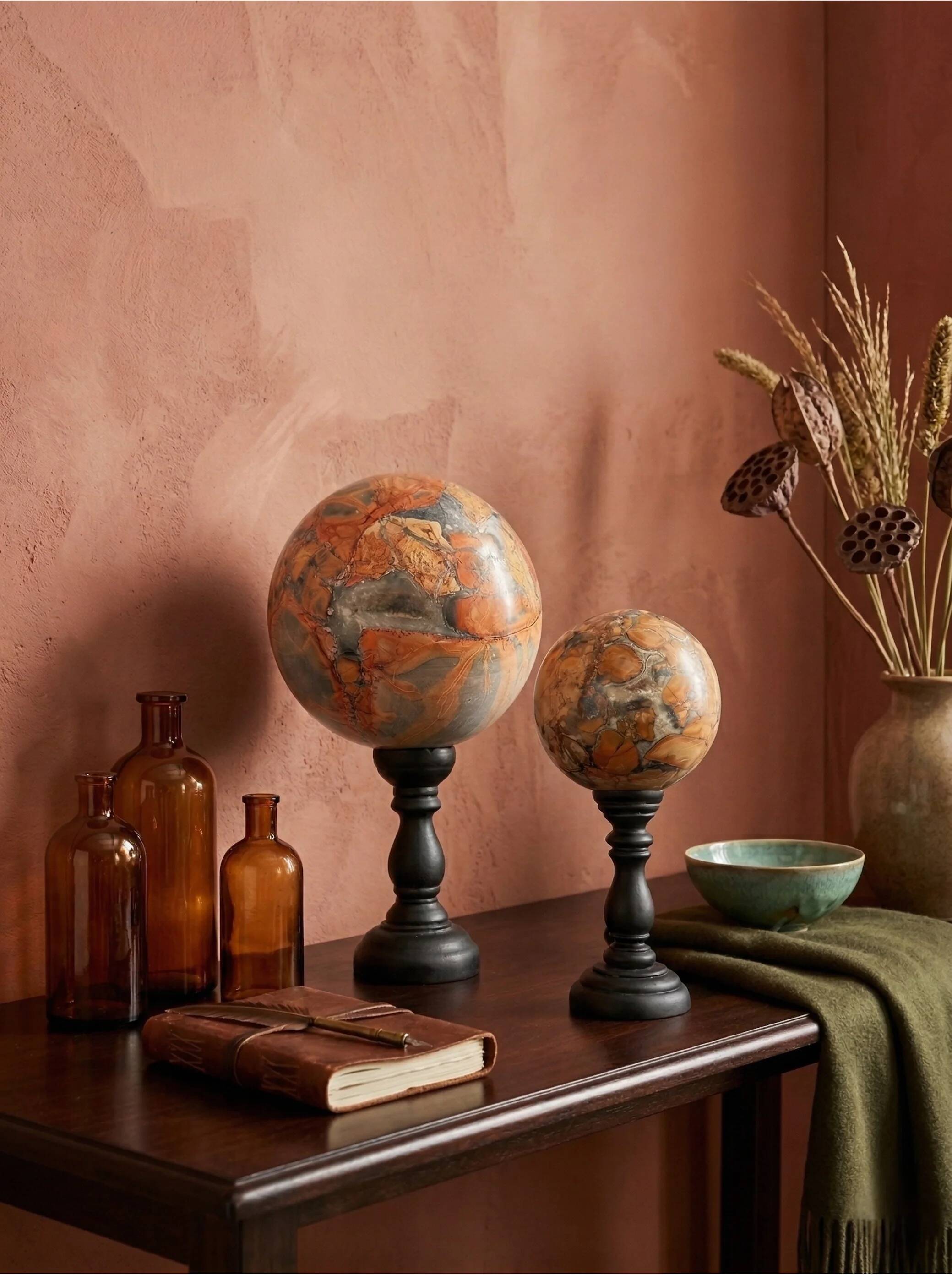 Stunning red Maligano jasper spheres on bases — Decorative mineral duo