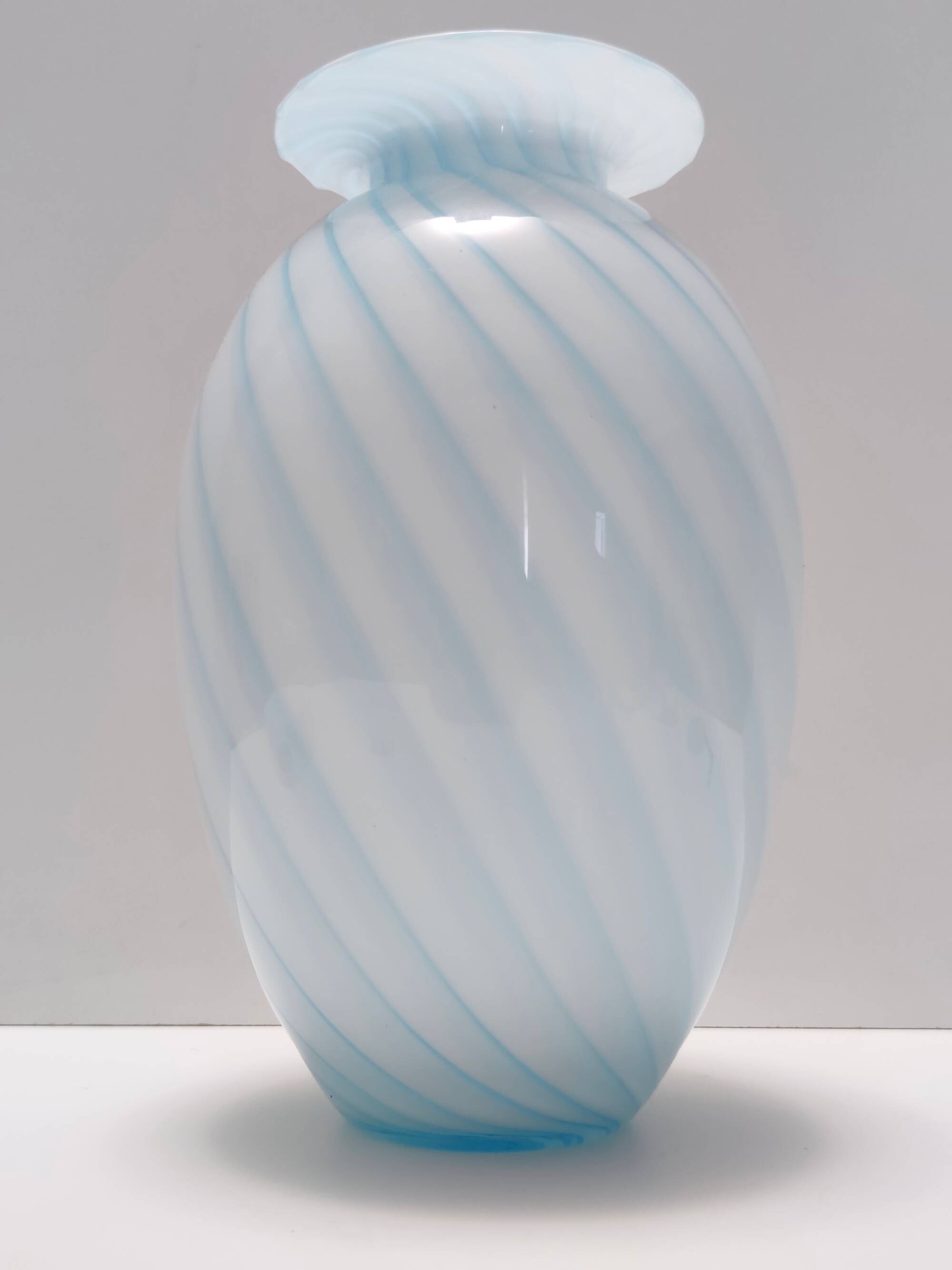 Murano Glass Vase with Light Blue and White Canes, Italy