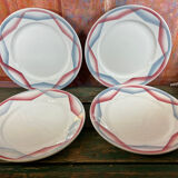 4 flat plates art deco pink and blue Badonviller Liliane
