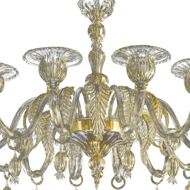 Contemporary Venetian Gold Murano Style Glass Chandelier With Leaves