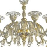 Contemporary Venetian Gold Murano Style Glass Chandelier With Leaves