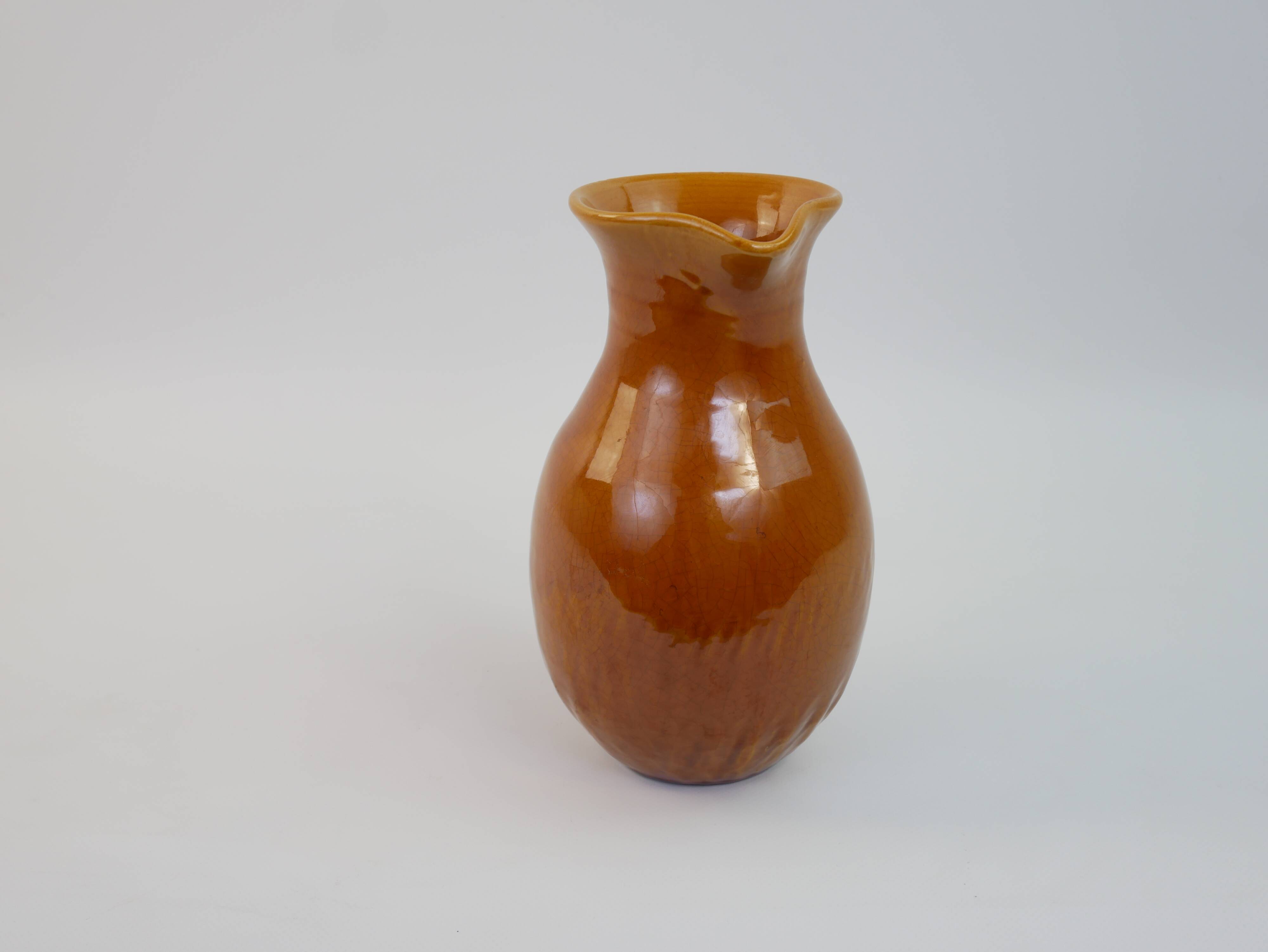 Yellow ochre ceramic pitcher signed Félix Céram Vallauris circa 1960
