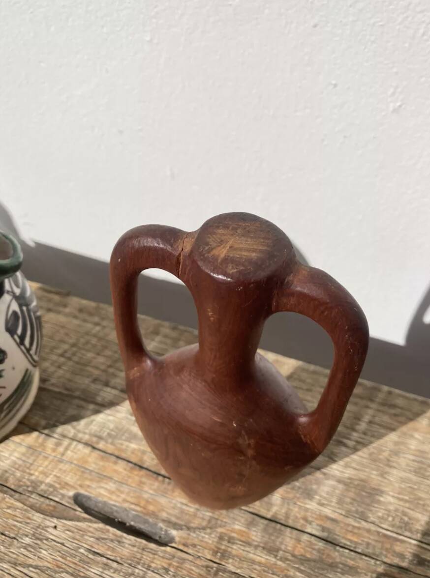 Small wooden amphora sculpture vase