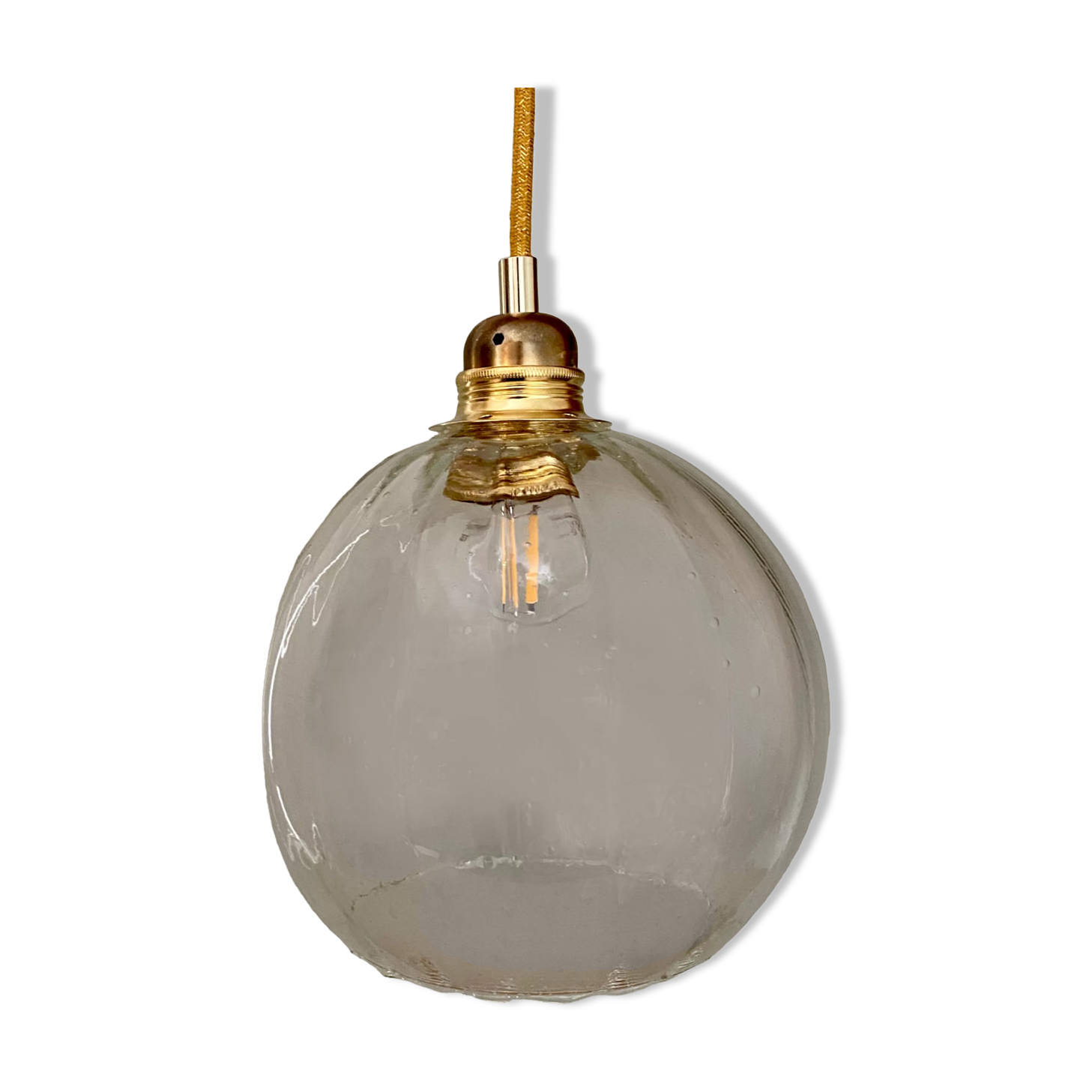 Vintage globe pendant lamp in slightly bubbled glass