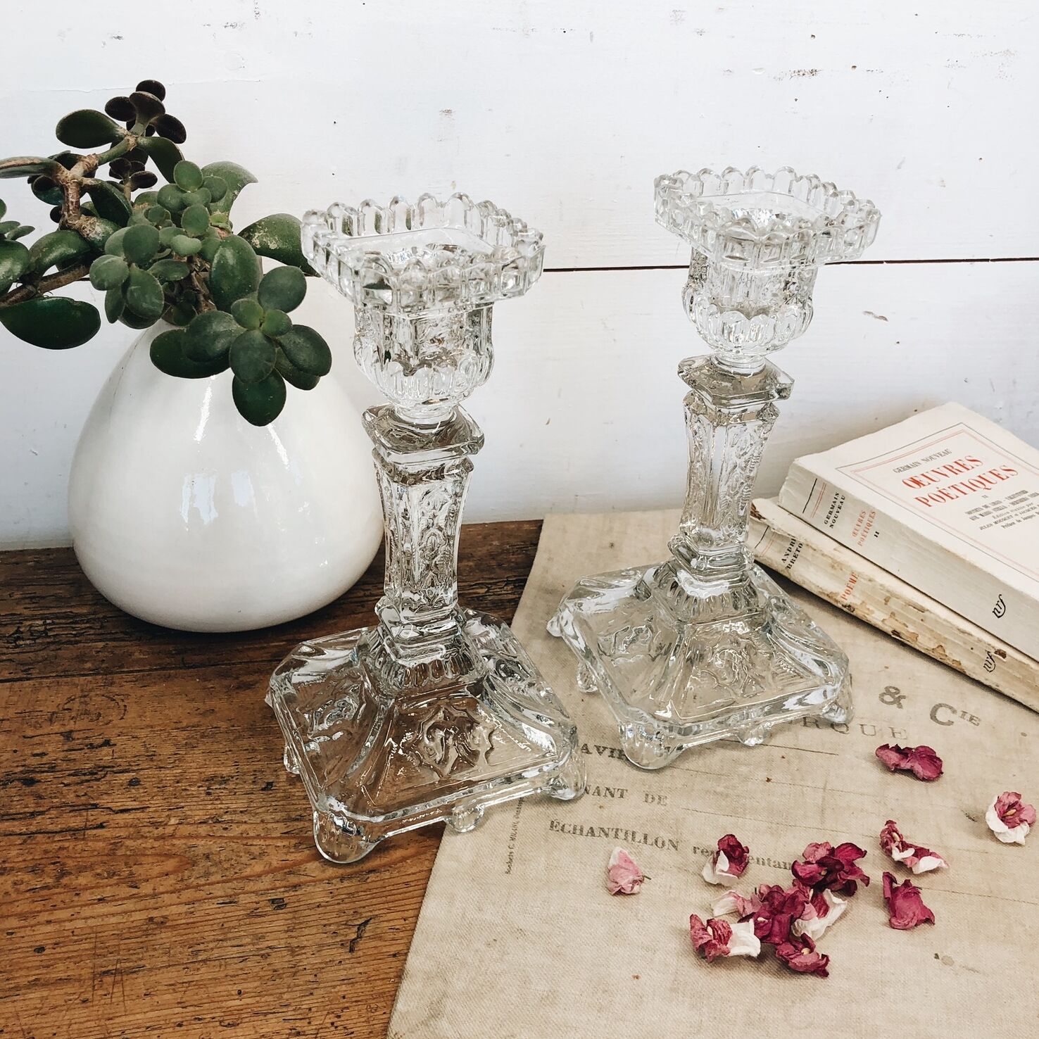 Duo de bougeoirs en verre