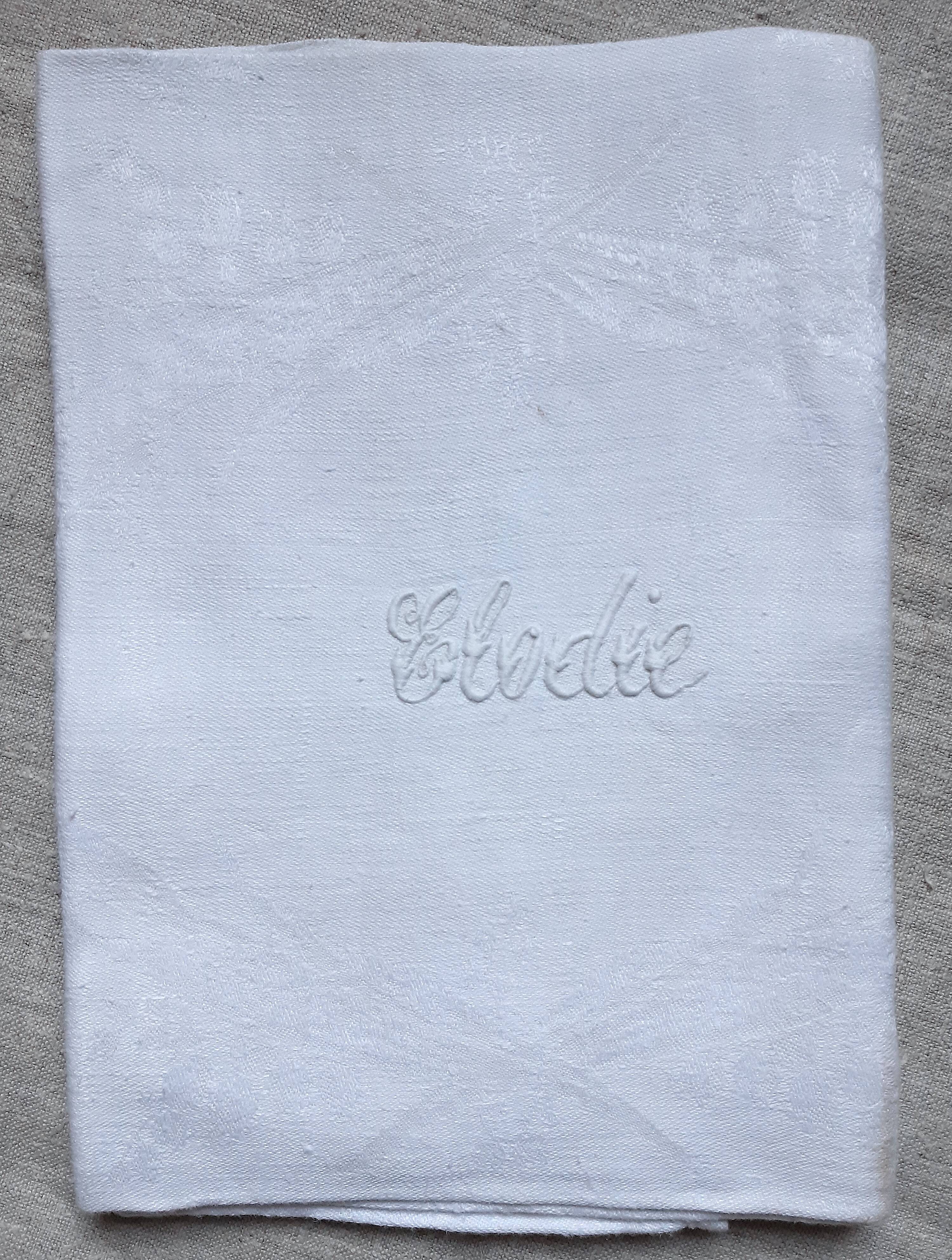 Four table serviettres XIXth embroidered "Elodie"