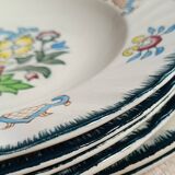 Set of 6 large Longwy soup plates, Vieux Rouen model