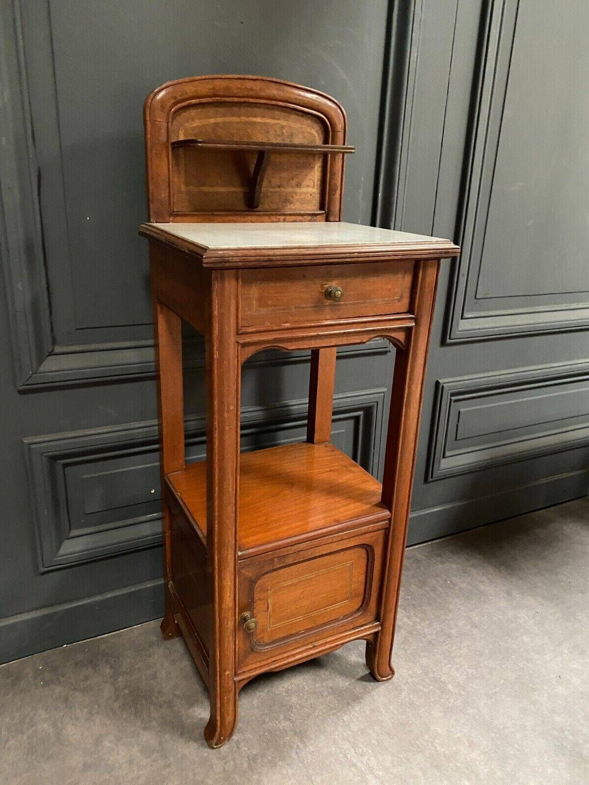 Bedside table in blond mahogany 1900 Art Nouveau white marble top